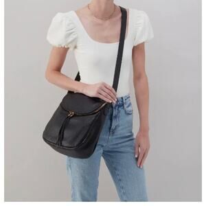 Hobo International Fern North-South Crossbody Black Pebbled Leather Bag Purse